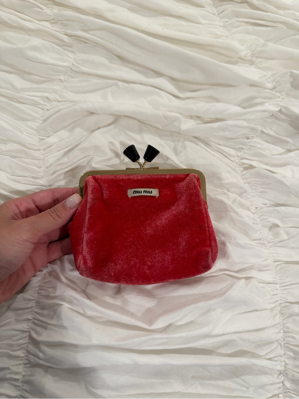 Miu Miu Red Velvet Kiss-Lock Wristlet Coin Purse